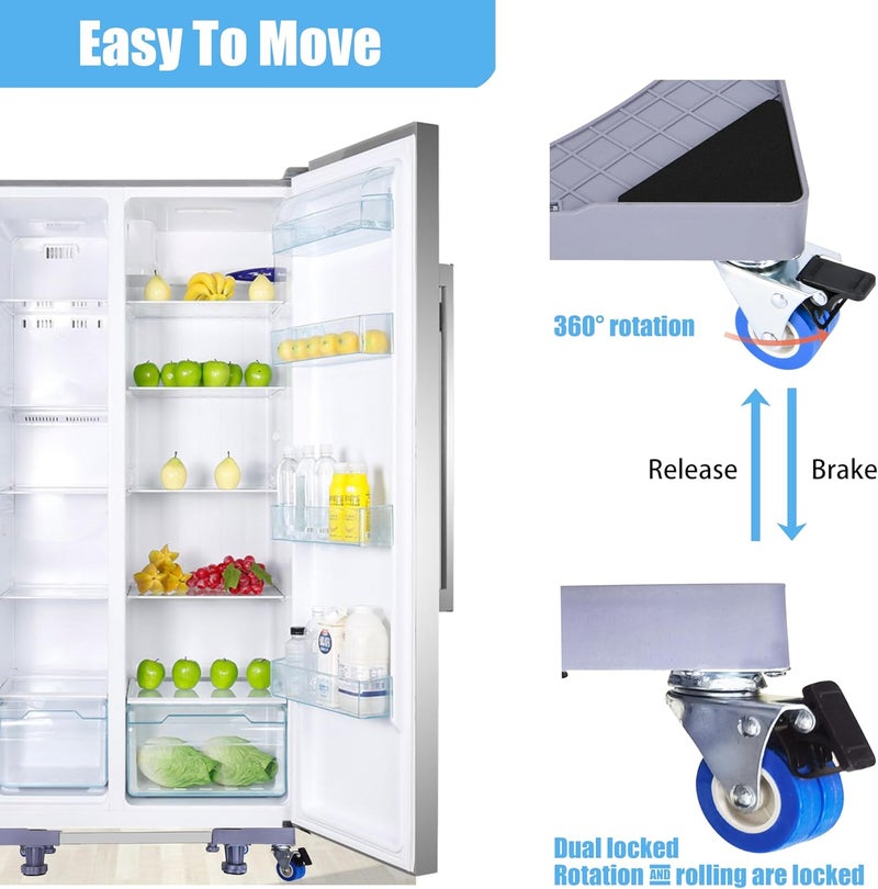 YOOGAA Mini Fridge Stand Adjustable Furniture Mover Mobile Roller Base for Washing Machine, Dryer, Refrigerator, Laundry Pedestal with 4 Strong Feet & Twin Wheels (4 Stronge Feet with Casters) - Image 3